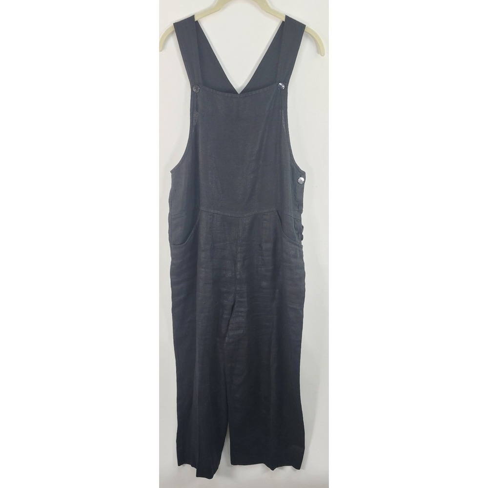 Chicos Design Linen Overall Pants Women's 1 Black Lightweight Bohemian Chic‎